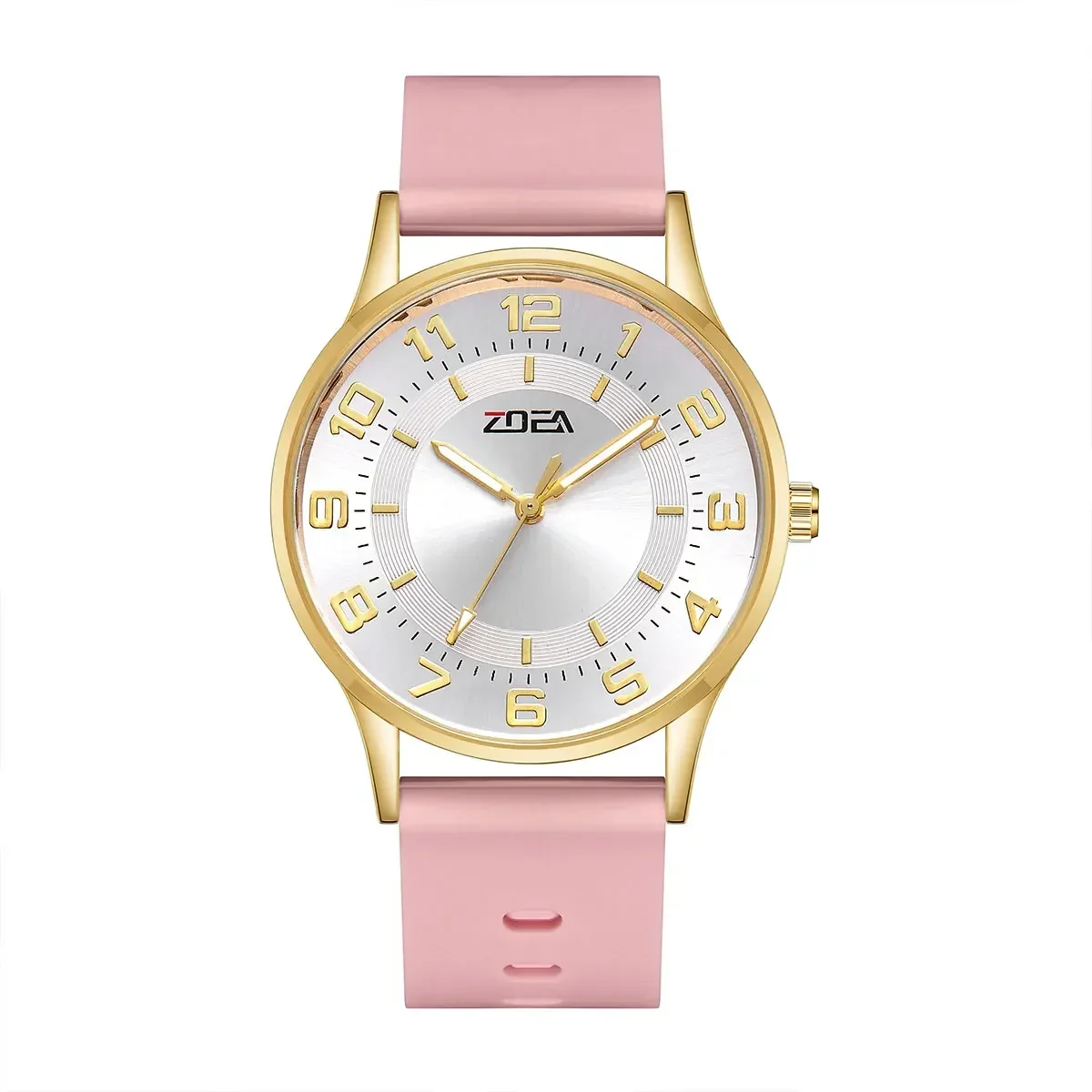 

ZOEA Women's Elegant Gradient Red Dial Watch Golden Bezel Zirconia Inlaid Red Silicone Strap Vibrant Fashion Accessory