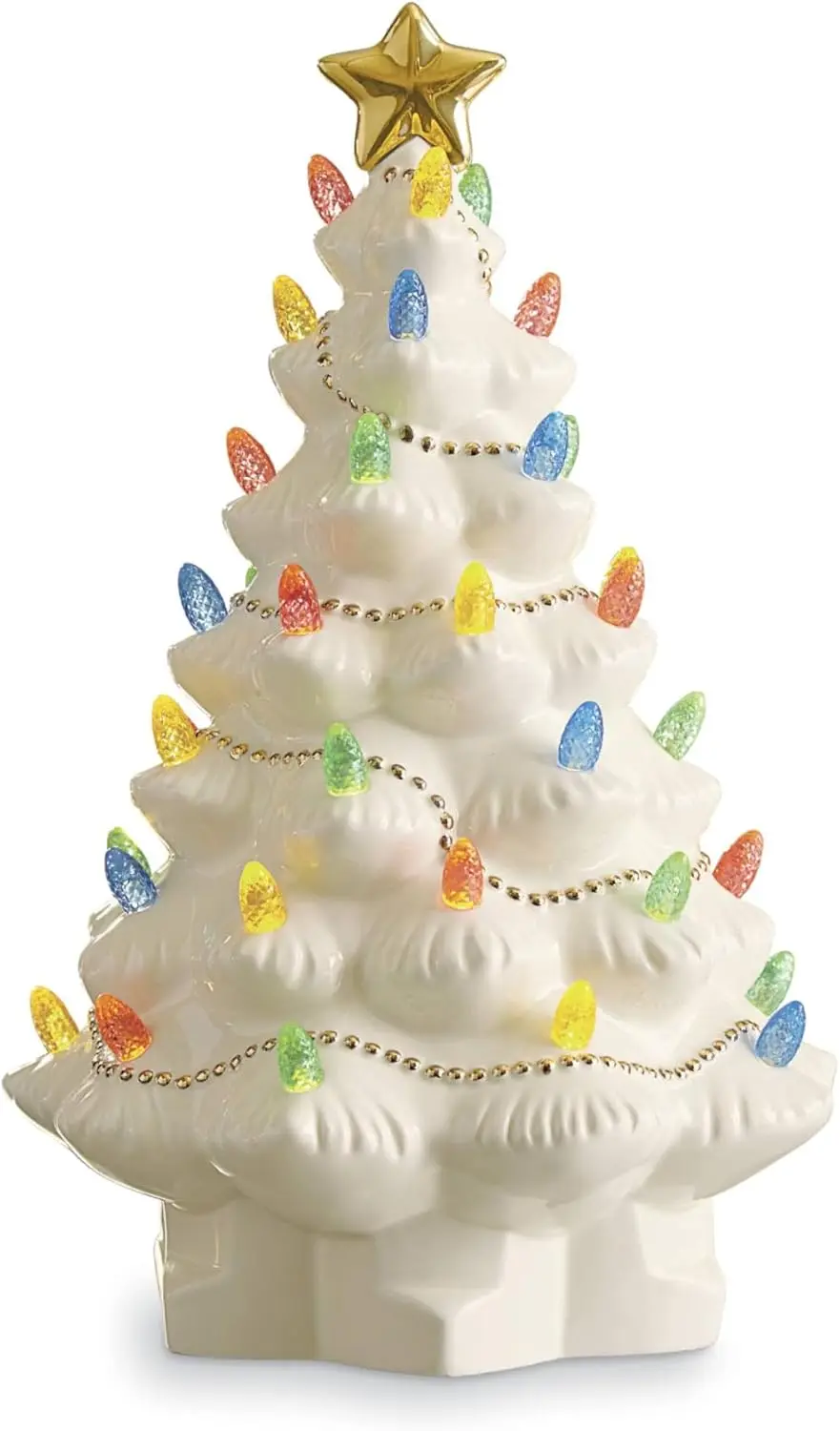تمثال شجرة عيد الميلاد من السيراميك المضيء باللون العاجي، ديكور للعطلات للشتاء الداخلي، ارتفاع 8.82 بوصة، البطاريات غير متضمنة