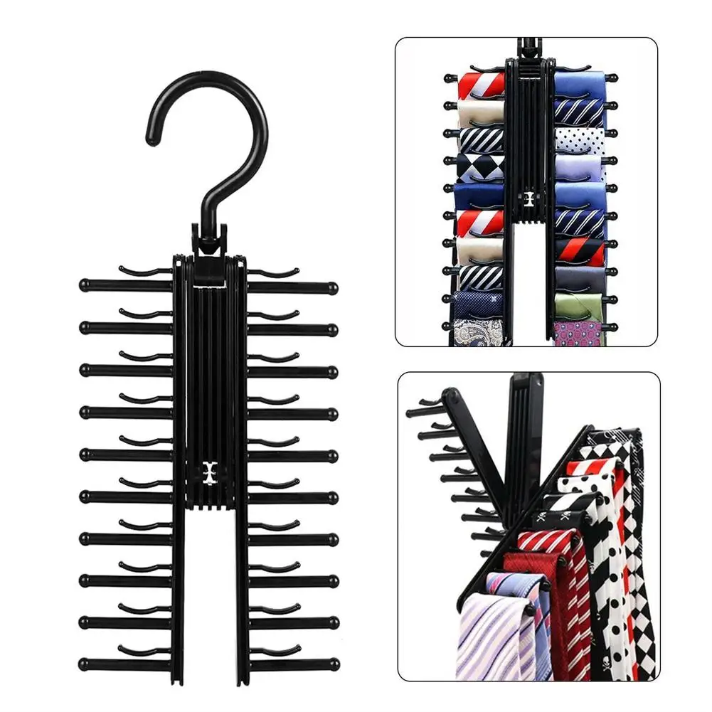 

Adjustable Tie Rack Hanger Anti-slip 360 Degree Rotation Storage Rack Organizer With 20 Hooks Multifunctional Closet Organizer