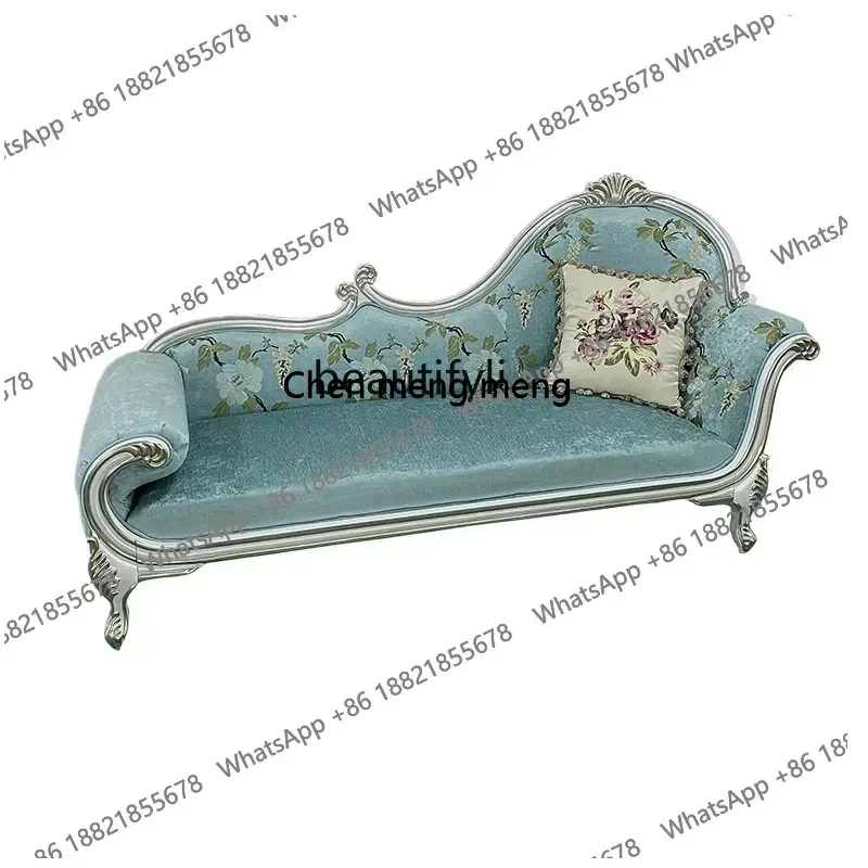 xzzFrench fabric princess European solid wood beauty couch bedroom recliner lazy chair