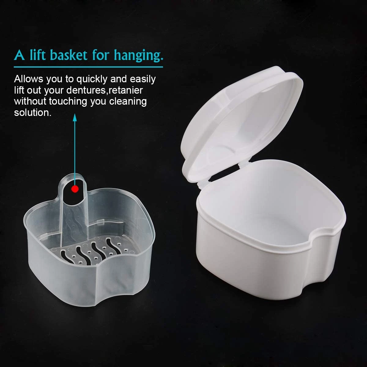 Denture Case, Denture Cup With Strainer, Denture Bath Box False Teeth Storage Box With Basket Net Container Holder For Travel