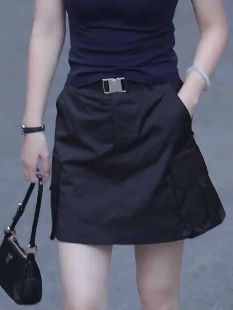 

Summer Thin Bla Workwear Skirt Women's Loose Straight Korean Sle Anti-Light ort Skirt High Waist A-Line Skirt