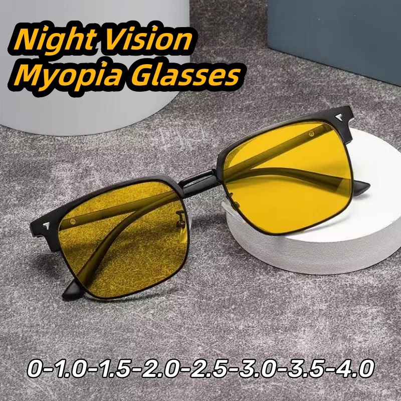 

Fashionable Driving Myopia Glasses Unisex Half Frame Night Vision Eyeglasses Both Day and Night Eye Protection 0 TO -4.0