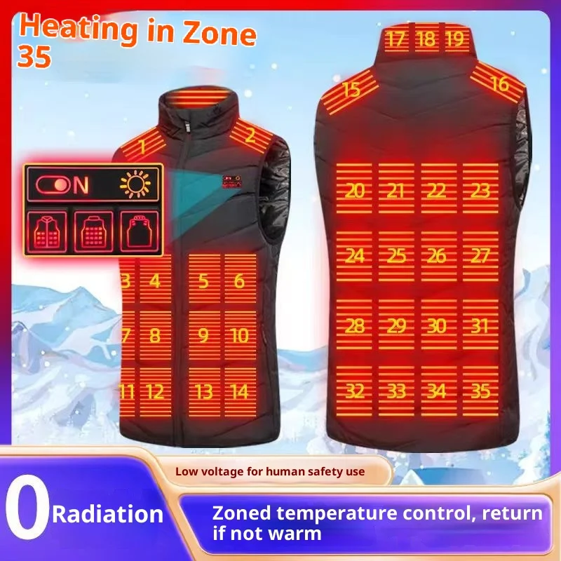 

Winter 35 Zone Heated Vest Men Stand Collar Electric Waistcoat Smart Constant Temperature Thermal Warm Jacket