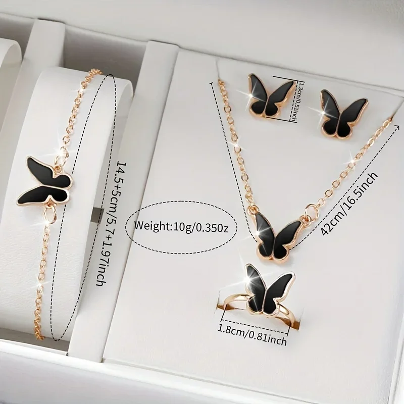 ساعة أنيقة ساحرة على شكل فراشة للنساء ، مجموعة مجوهرات ، حركة كوارتز ، سوار سيليكون ، هدية مثالية لها ، 6 قطع