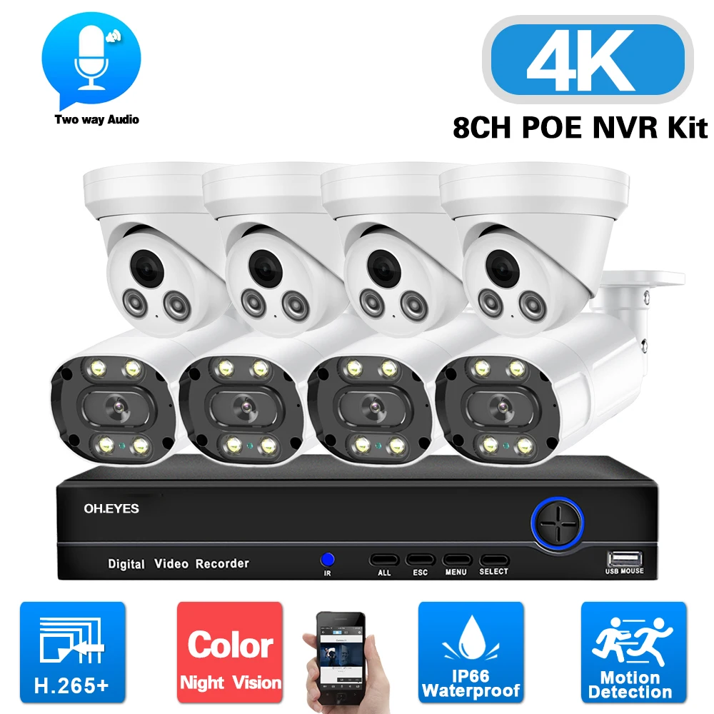 

4K 8CH CCTV NVR System POE 8MP Indoor Outdoor Color Night Vision IP Security Camera System Set Audio Video Surveillance Kit 4CH