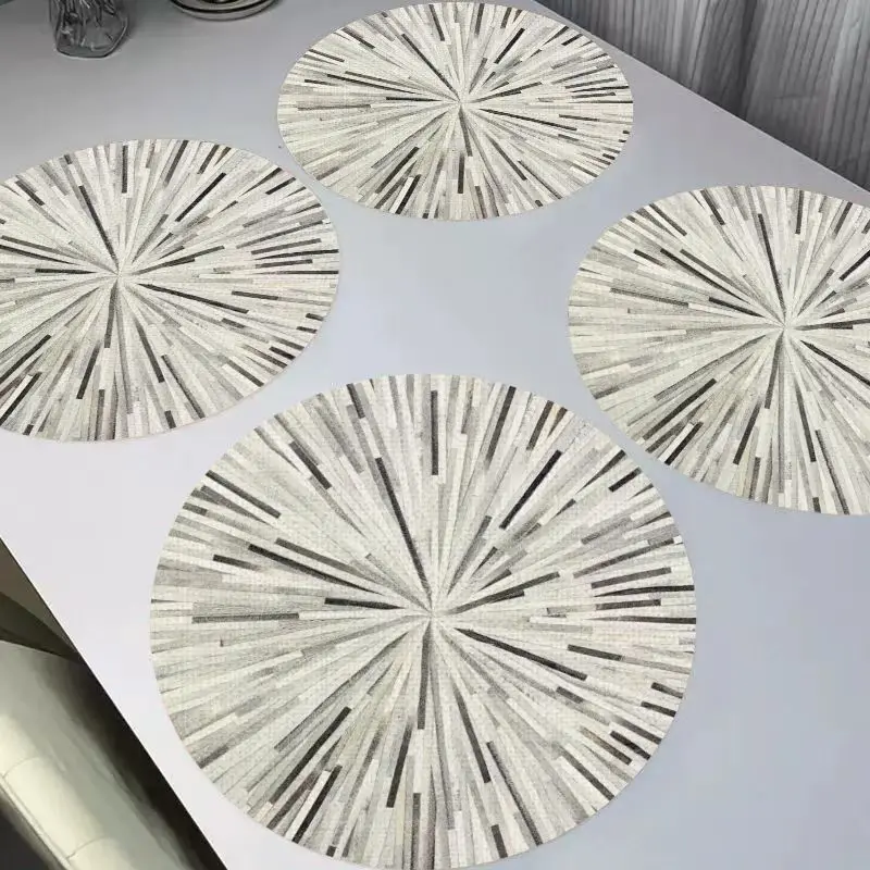 VIKAMA New Chinese Gongbi Magpie Round Linen Placemats, Heat Resistant Washable for Kitchen Dining Table Decor