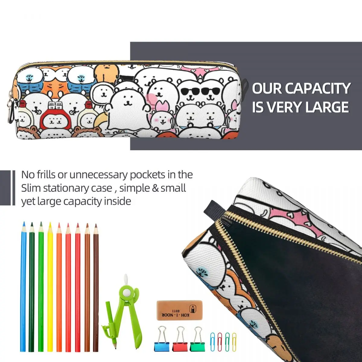 ผู้หญิงตลกหมีกระเป๋าเครื่องสําอางแบบพกพาแต่งหน้ากระเป๋าสําหรับจําเป็นพิมพ์โพลีเอสเตอร์จัดเก็บ