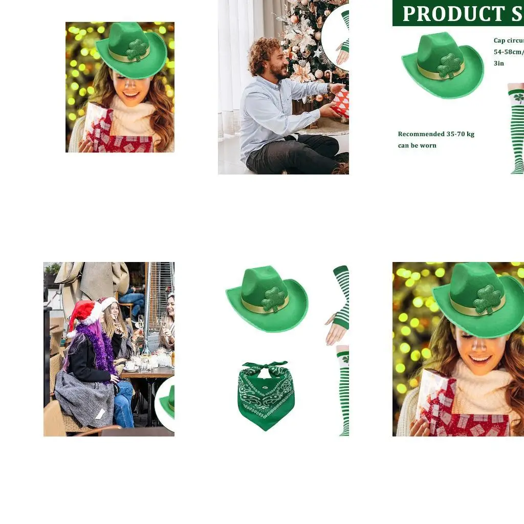 652F Festival Costume Set StPatricks Dressingup Accessories 4Pieces Green Shamrock Hat Socks Bandana Gloves Set For Adult Kid