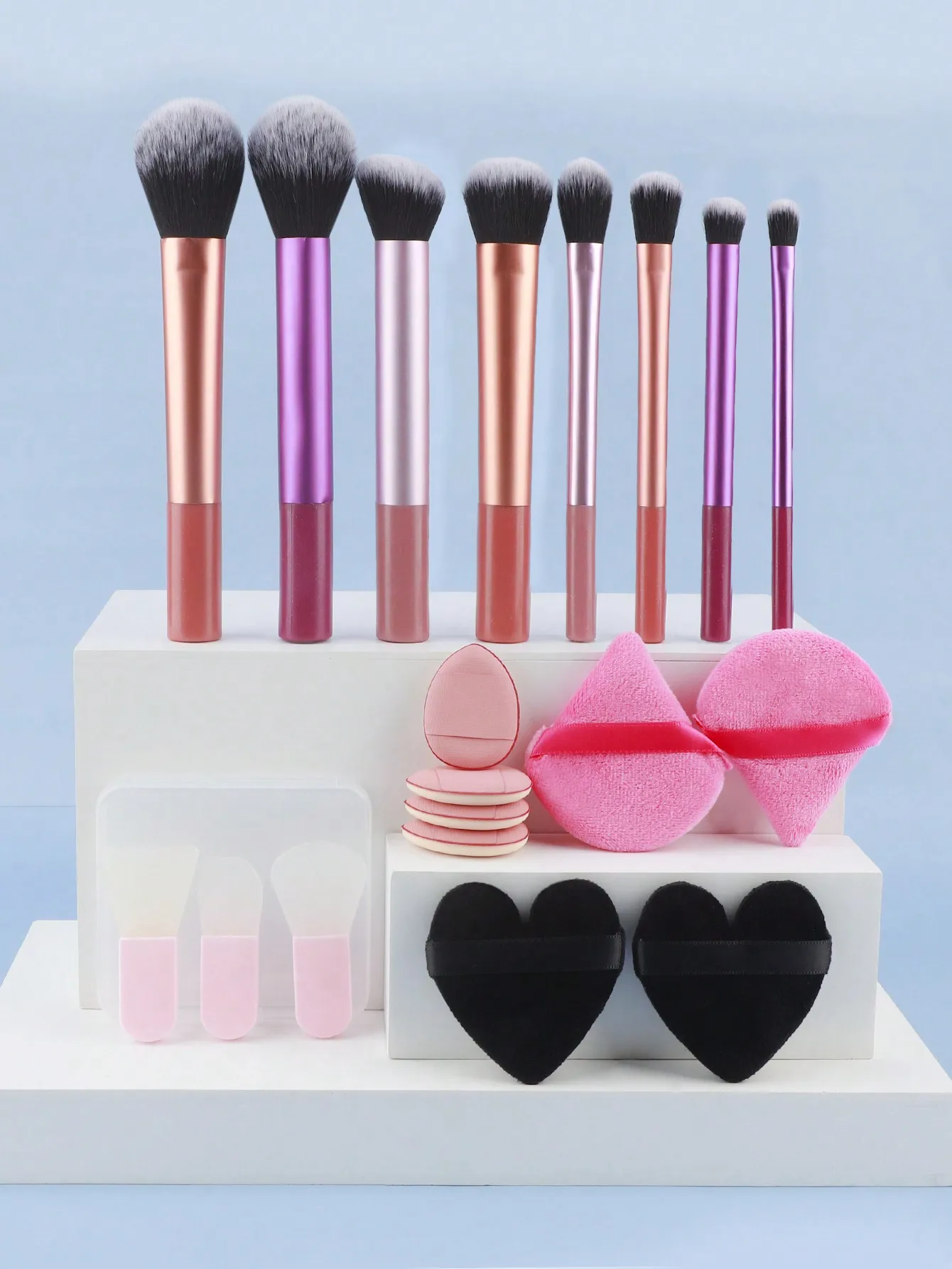 8Pcs Makeup Brushes Set With Heart‑Shaped Powder Puffs Mini Cosmetic Brushes Sponge Puff Full Face Beauty Cosmetic Set