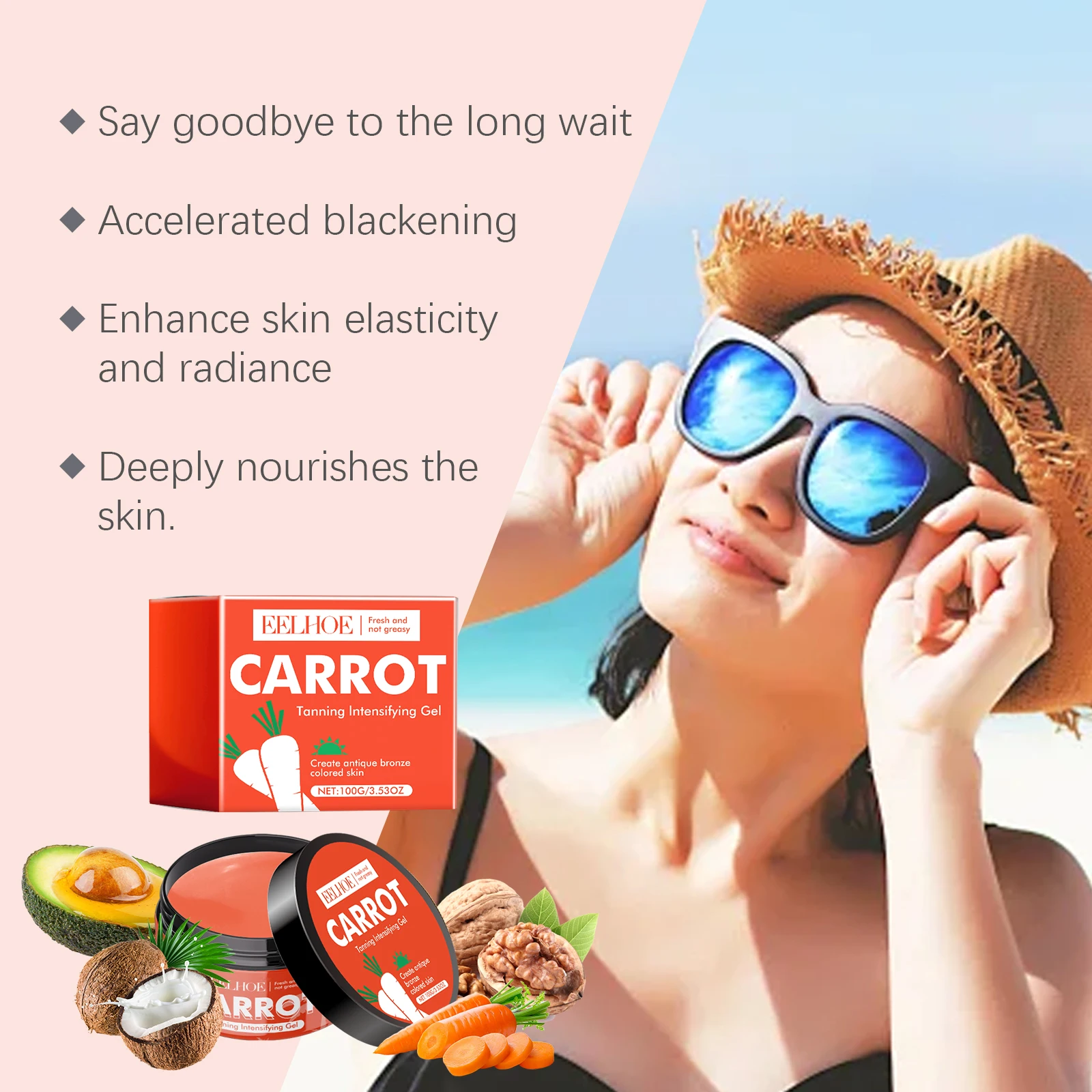 EELHOE Carrot Darkening Gel Evens skin tone to create healthy wheat-colored skin Darkening Care Cream Brightening skin care