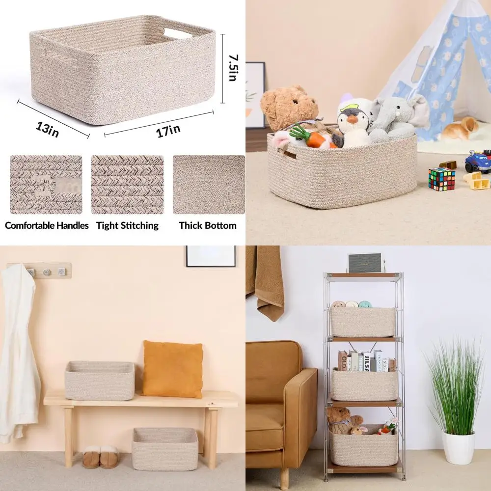 

Large Storage Baskets for Shelves, Closet Organizers Bins for Clothes Blanket Towels, Baby Nursery, Toy Baskets Box, Woven Rope