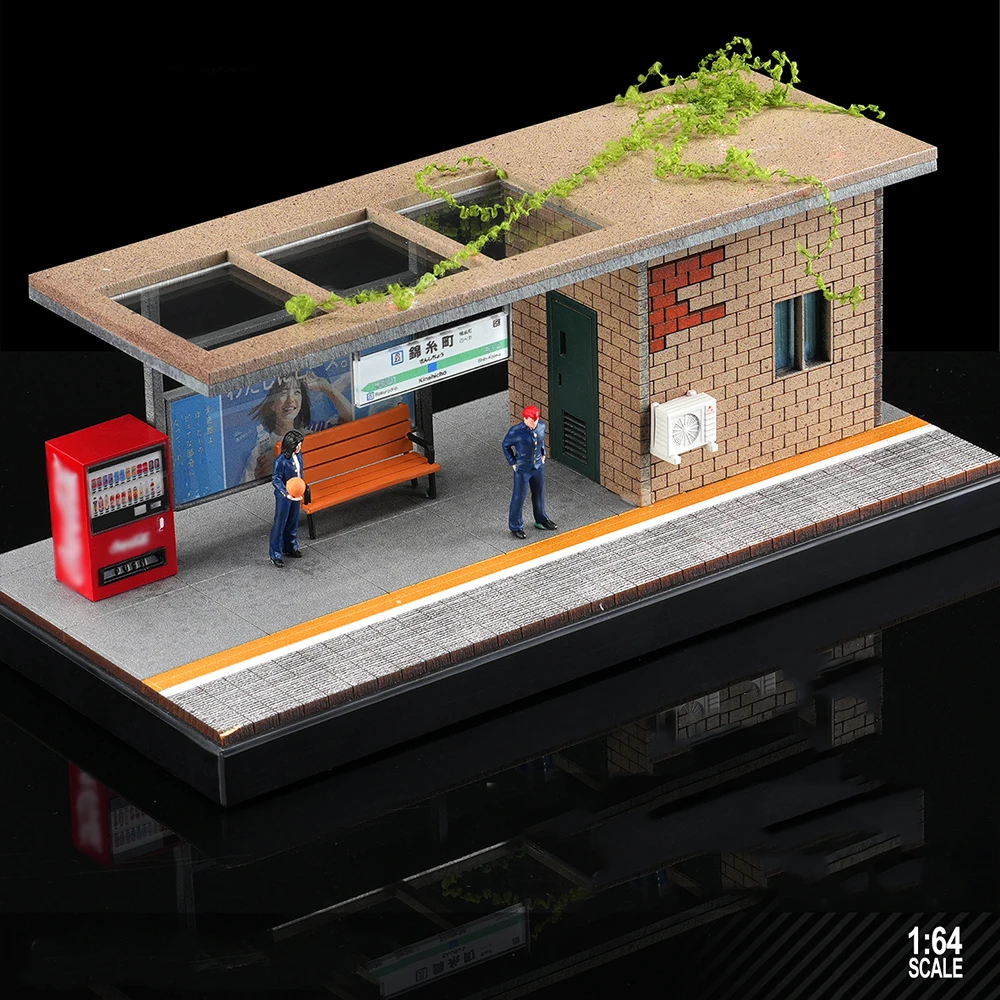 Estación de espera de tranvía al aire libre, modelo fundido a presión, escena de modelo de parque de coches para figuras de acción, colección DIY, 1/64