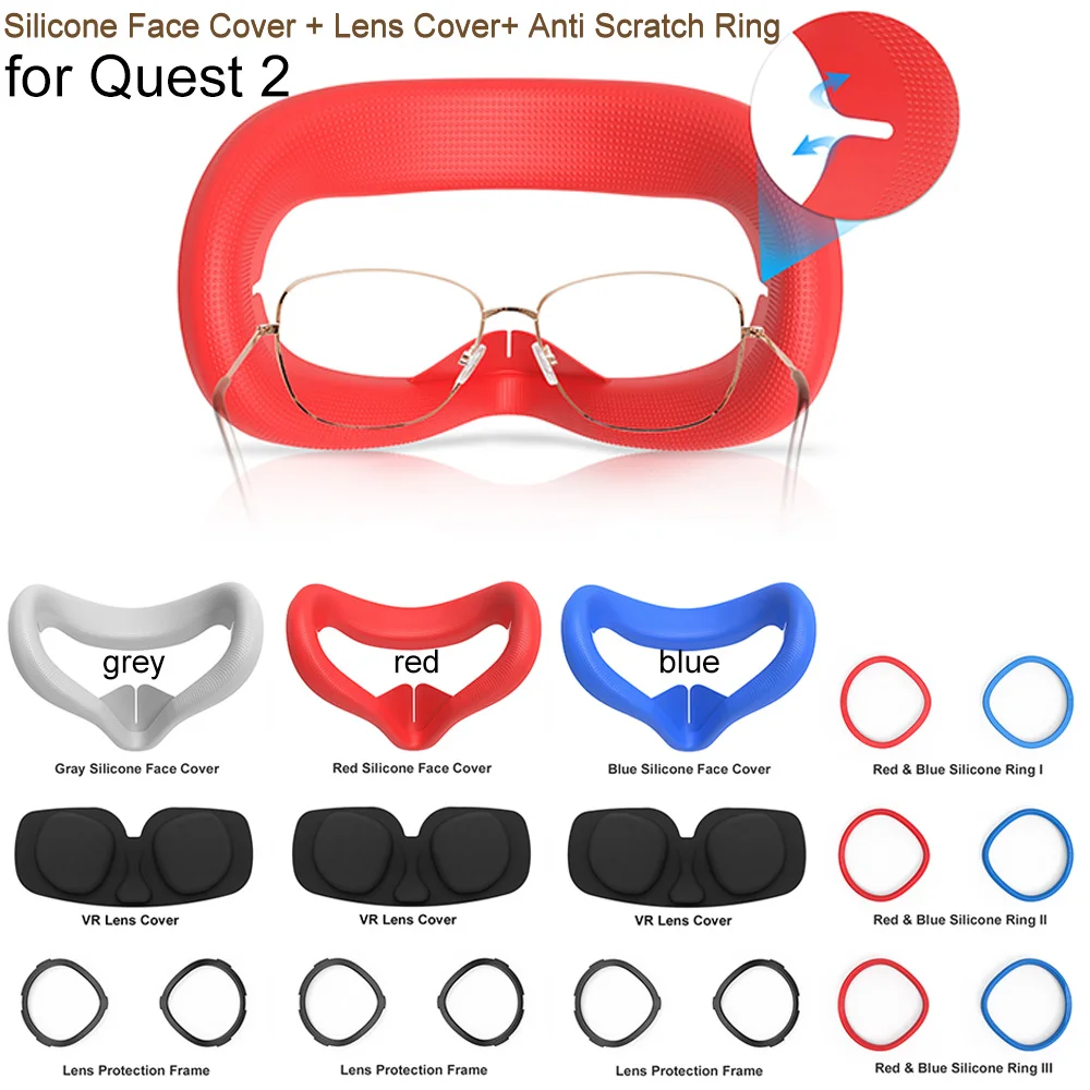 

For Quest 2 Lens Cover Anti Scratch Ring Silicone Face Cover Set Lens Protection Frame VR Accessories
