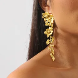 ZAA Long Dangle Flower Drop Earrings Vintage Gold Plated 2024 Trend Casual Holiday Party Jewelry Accessories