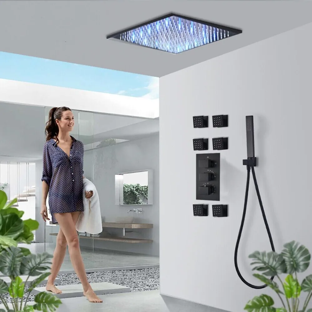 

Ceiling Rain Shower Head Combo System Body Jets Thermostatic Mixer Valve Mixer