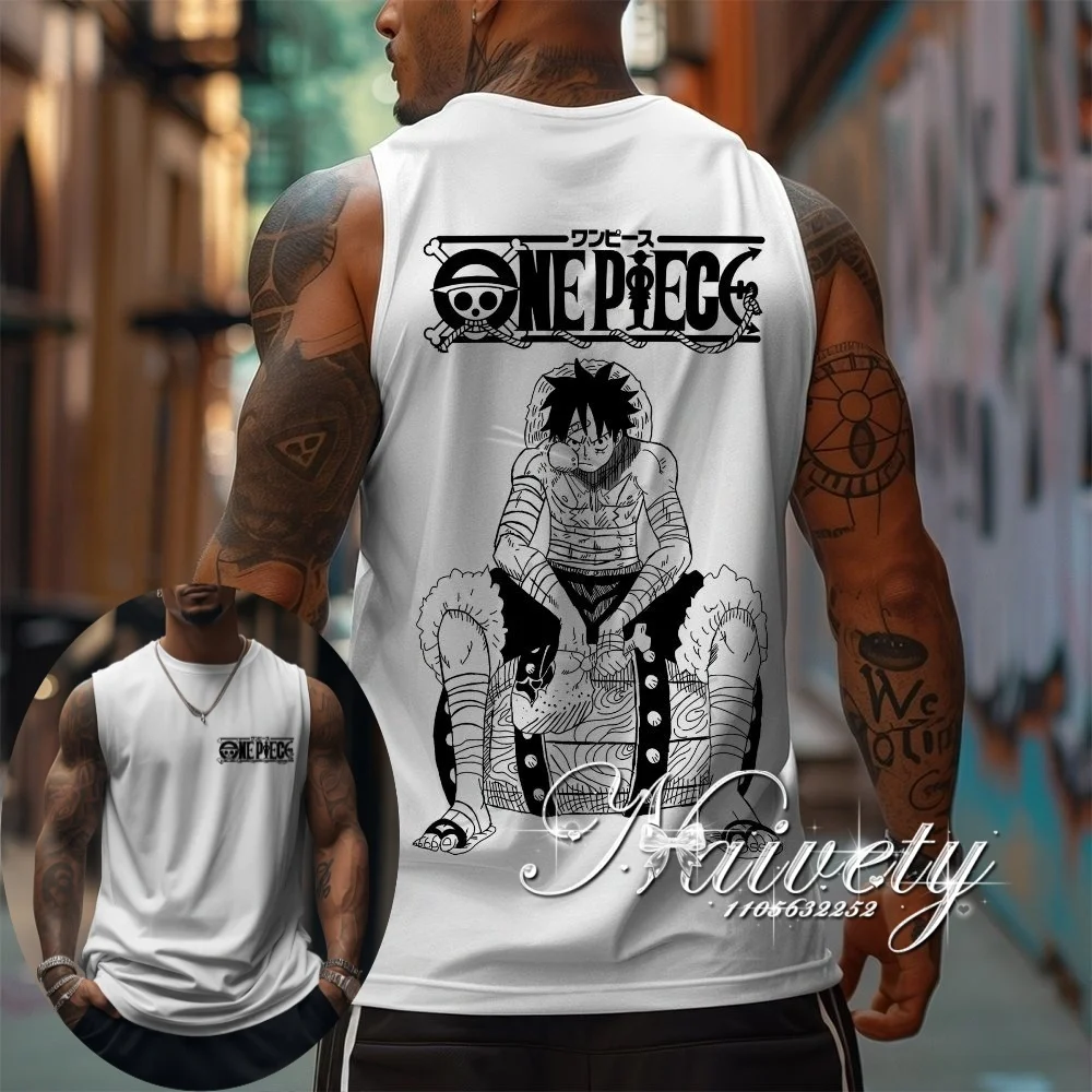 2026 Summer Hot One Piece Luffy Manga Print Sleeveless Tank Top, Quick Dry Sportswear for Men Kids, Plus Size Streetwear Y2k