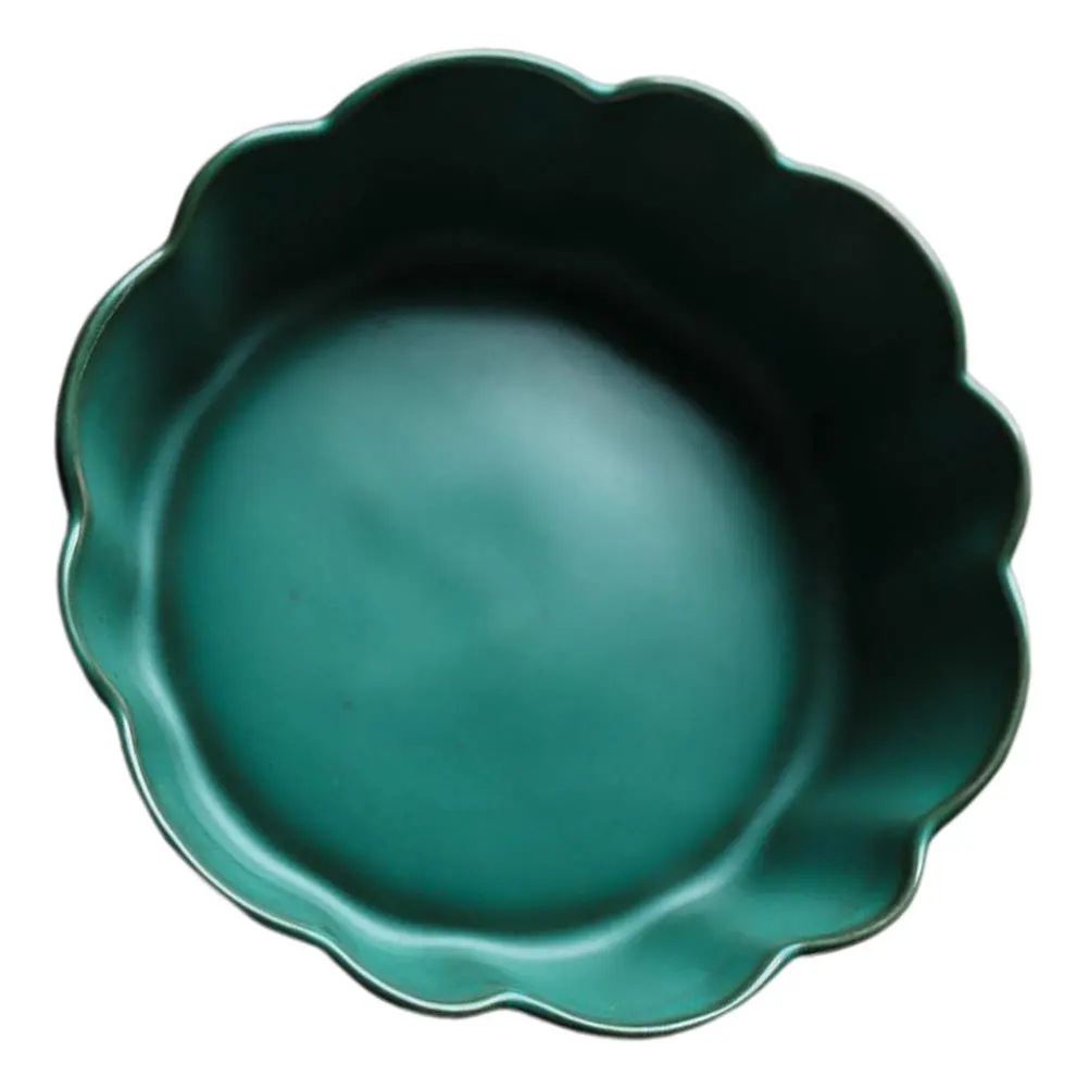 

1Pcs Flower Edging Salad Bowl Green Ceramic Serving Bowl Fruit Dessert Snack Food Container Dishwasher Microwave Safe