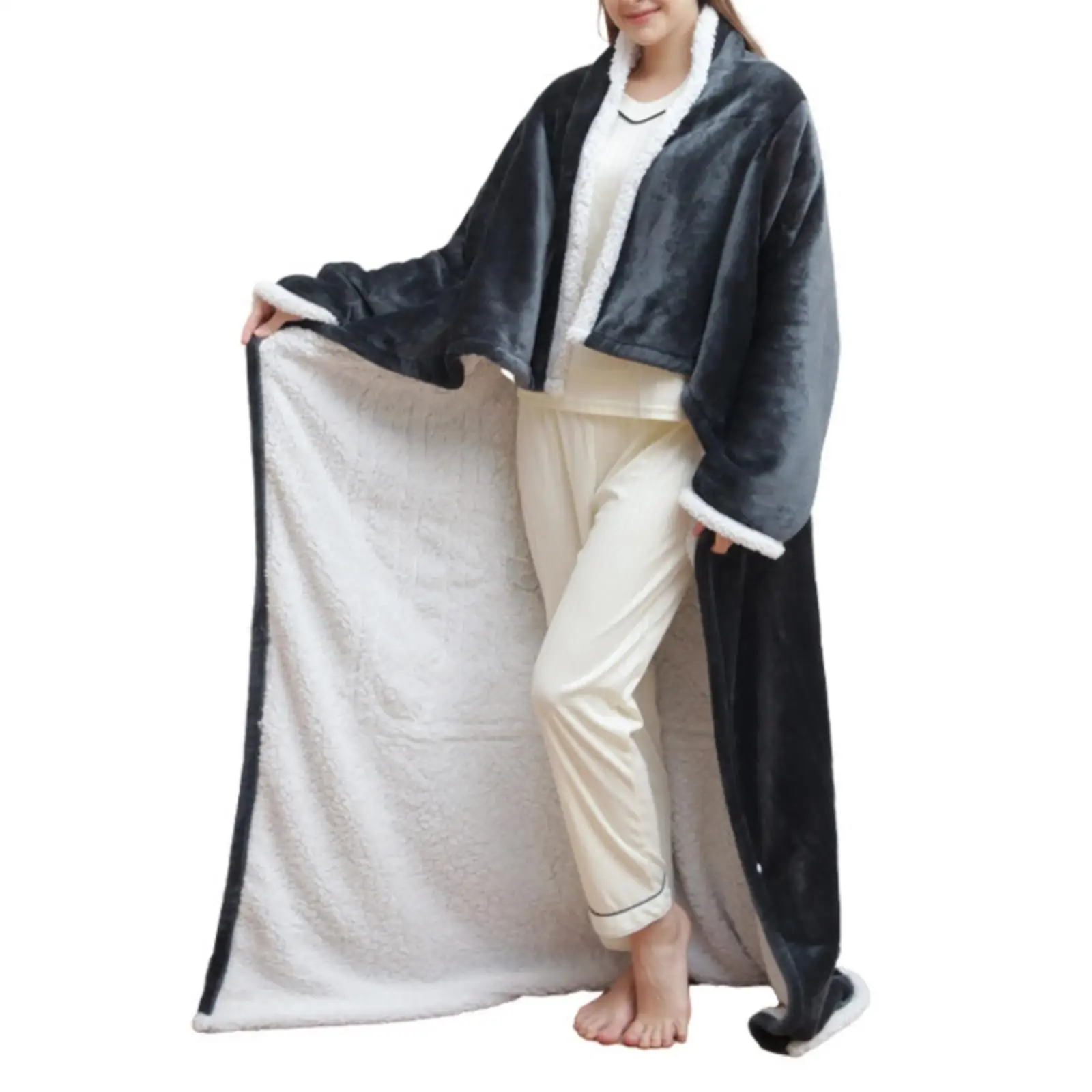 Wearable Heated Blanket with Sleeves Adjustable Heat Wearable Electric Blanket Soft Flannel Sherpa Heated Throw for Home