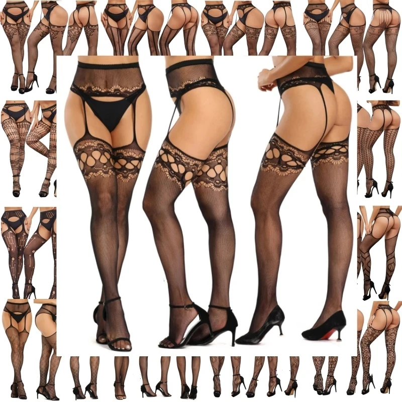 SIMPLEJWEL Fishnet Garter Belt Stocking Suspender Pantyhose Tights Thigh High Summer Sexy Hot