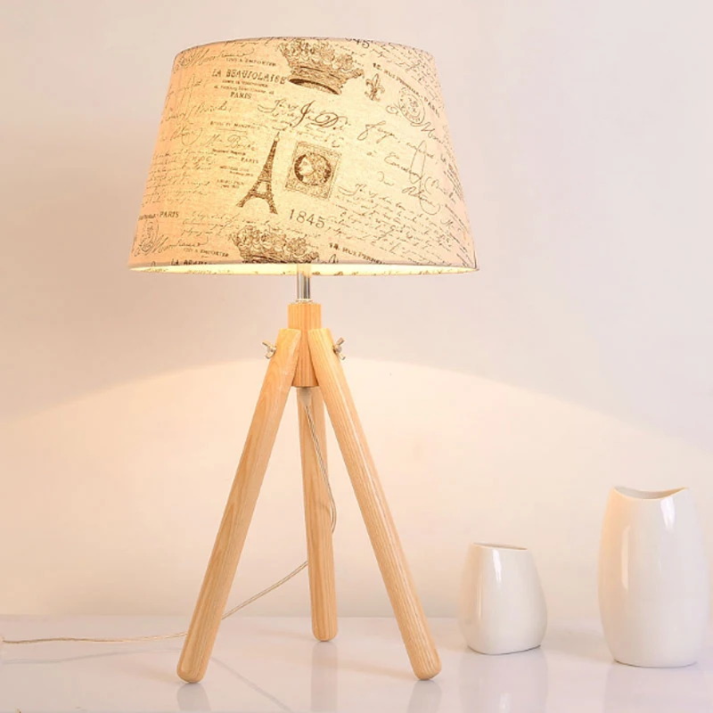 Creative Nordic Personalized Bedroom Bedside Living Room Table Lamp Vinage Linen E27 Tripod Wood Decor LED Reading Desk Lamp