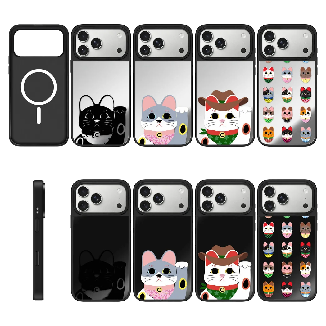 

Cute Cartoon Scarf Cat Pattern Mirror Surface Phone Cover for IPhone 13 14 15 16 17 Pro Max Case for IPhone 17 Air