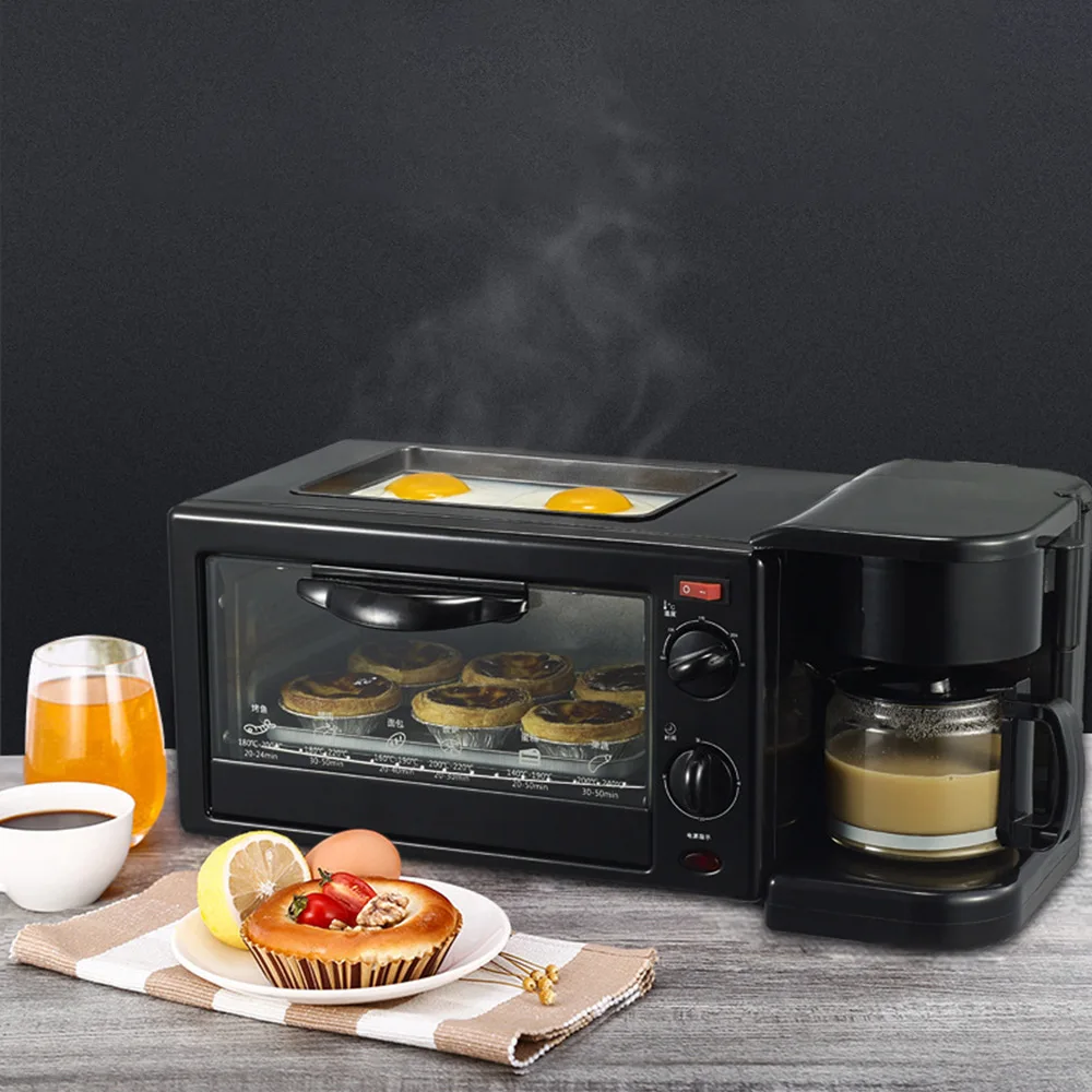 Household Electric 3 In 1 Breakfast Machine Toaster Multifunction Drip Coffee Maker Household Bread Pizza Frying Pan