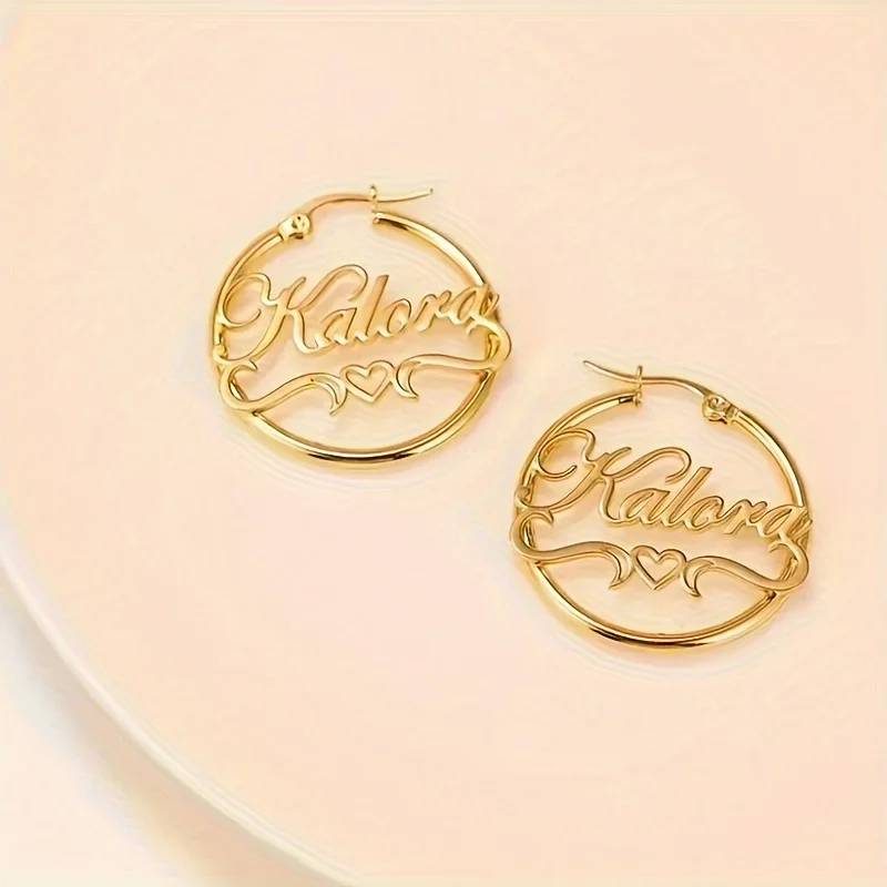 Серьги с именем и лентой в форме сердца на заказ для женщин, серьги золотого цвета из нержавеющей стали с персонализированным именем, серьги для свадебной вечеринки, ювелирный подарок