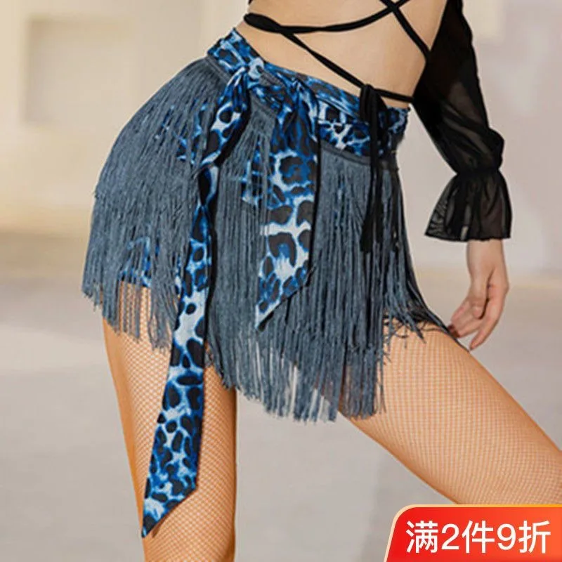 Taniec latynoski spódnice do tańca towarzyskiego dla kobiet Tango Salsa Fringe Swing Hip Scarf Rumba nieregularny brzeg stroje taneczne