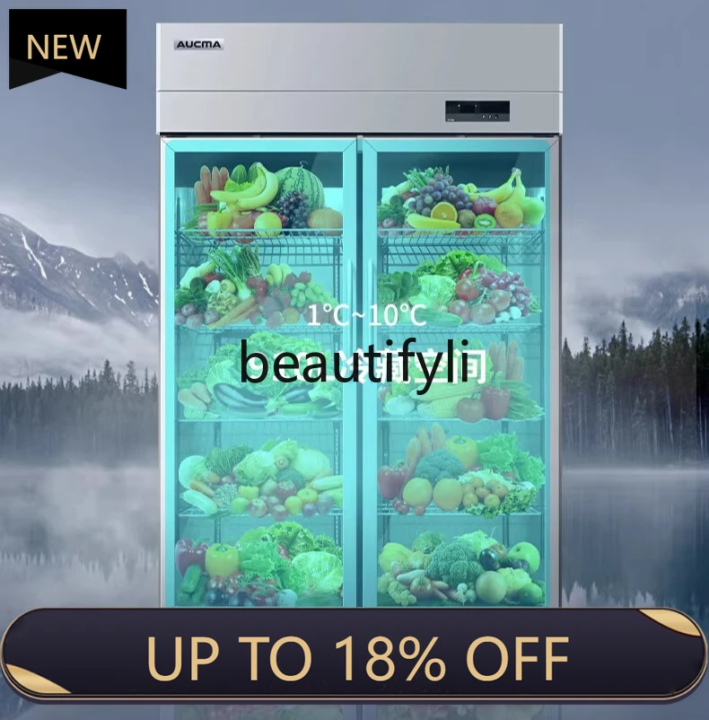 

Z189 a01 Fruit Cabinet VC-1380AJ Vegetable Cabinet Double Door Refrigerated Display Cabinet Commercial Vertical Refrigerator Fre