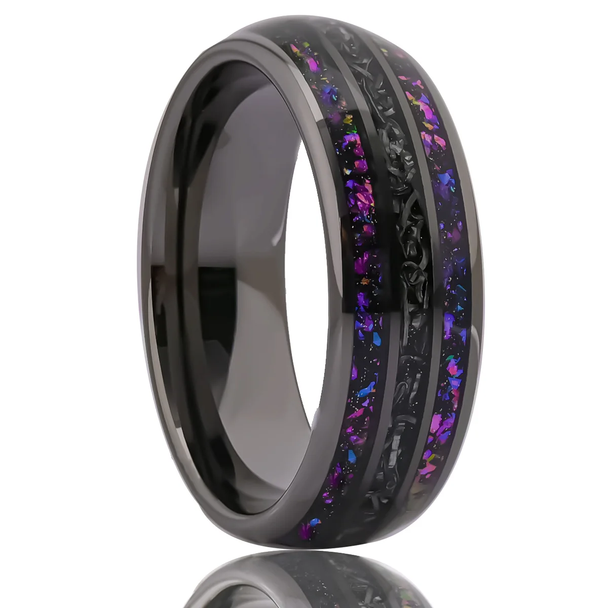 New Style Tungsten Ring  8mm Gunmetal Black Tungsten Carbide Ring Customizable Style with Nebula Galaxy&Meteorite Inlay for Man