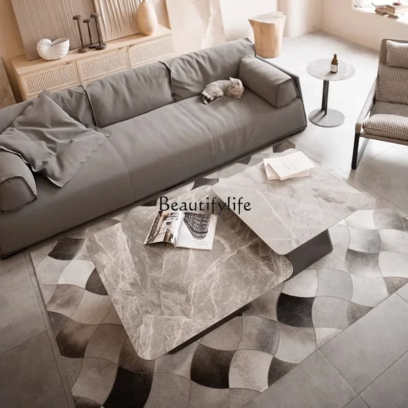

yj9 Modern light luxury coffee table rock slab combination small apartment living room home Nordic marble