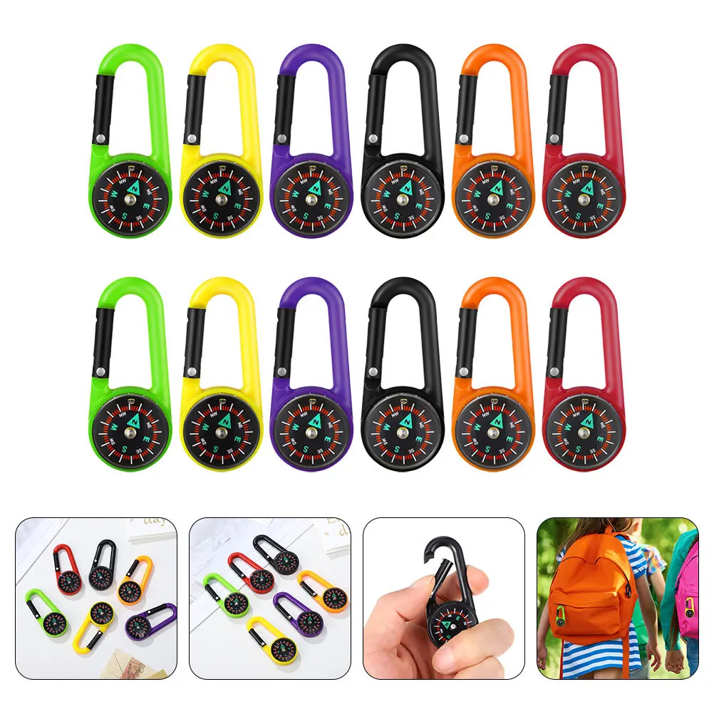 

12 Pcs Carabiner Plastic Compass Buckle Keychain Compasses Portable Outdoor Bulk Mini Small Travel