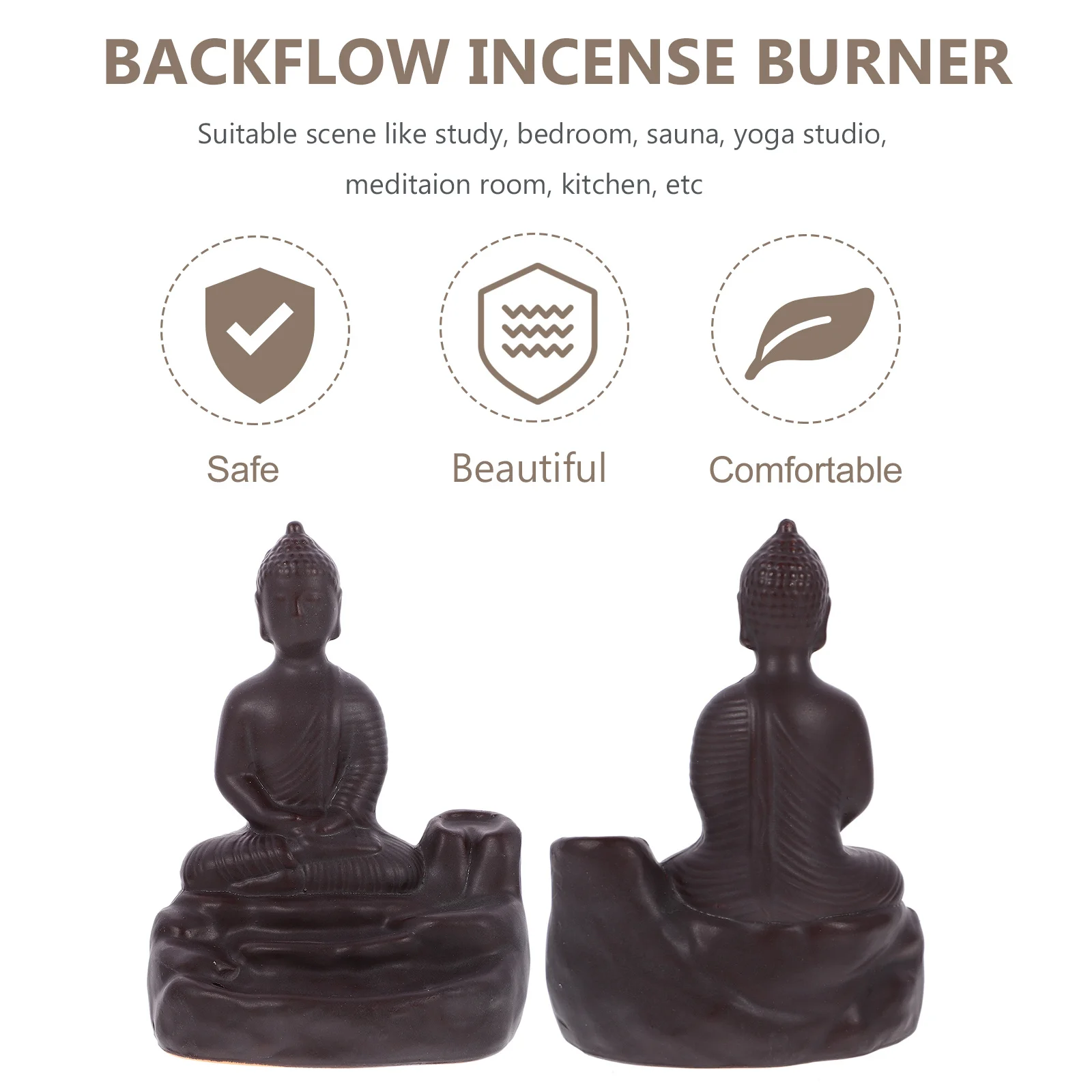 

1Pcs Ceramic Backflow Incense Burner Buddha Design Aroma Therapy Furnace for Study Bedroom Yoga Room Decor Gift Black