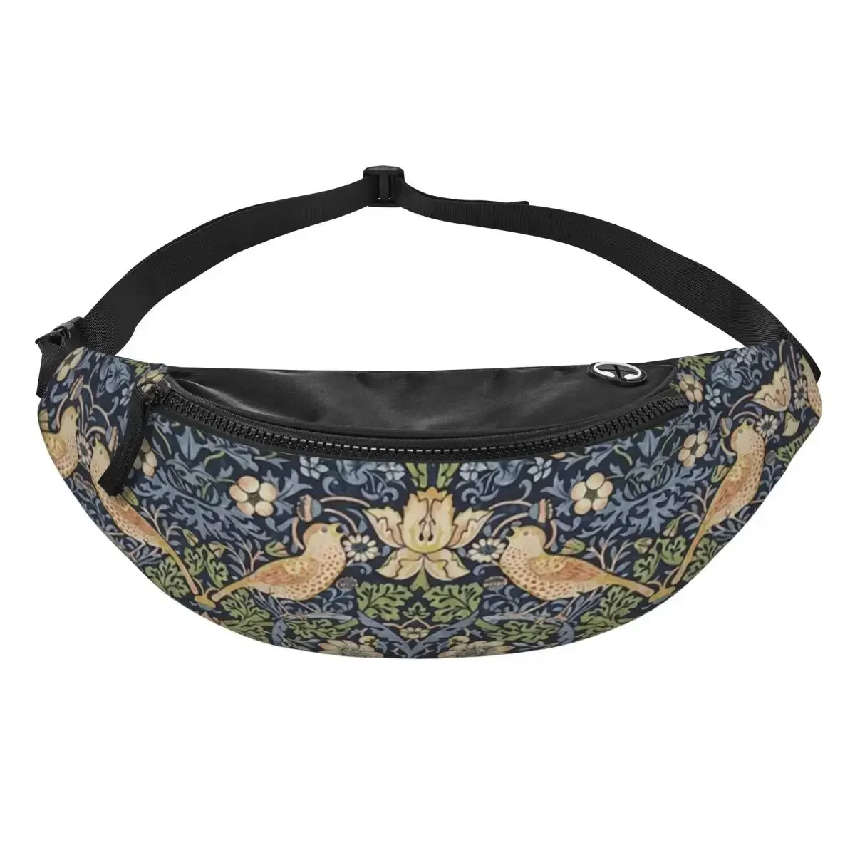 William Morris Strawberry Thief Pattern Fanny Pack Women Men Vintage Textile Crossbody Waist Bag for Traveling Phone Money Pouch