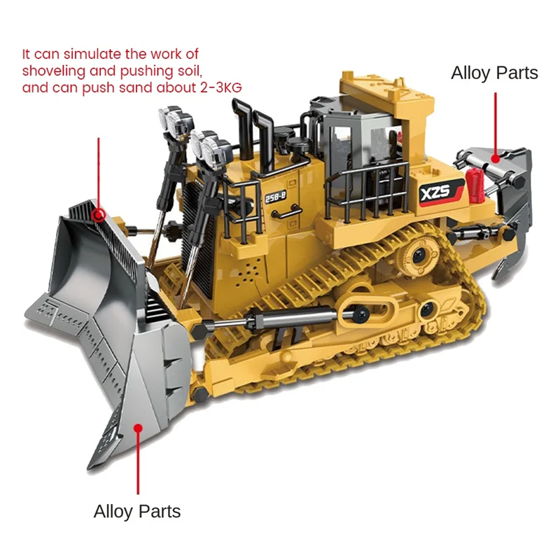 AB25-1:24 2.4Ghz 9 Channels Remote Control Tractor Toy Bulldozer RC Aluminum Alloy Engineering Tractor Toys For Kids