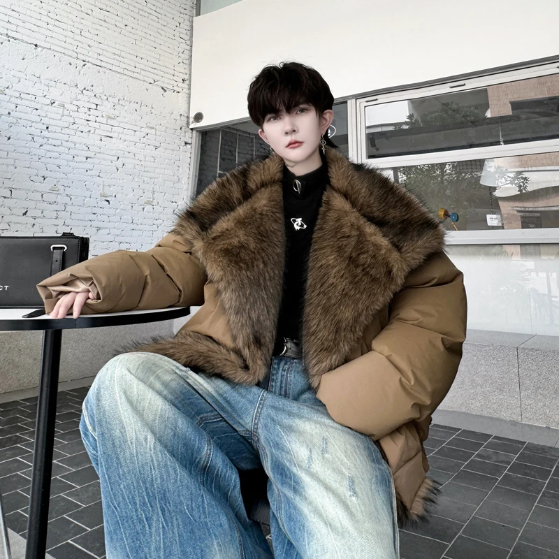 2024 Winter New Parkas Fur Integrated Splicing Thickened Lapel Jackets Men's Handsome Trendy Imitation Mink Warm Cotton Clothes