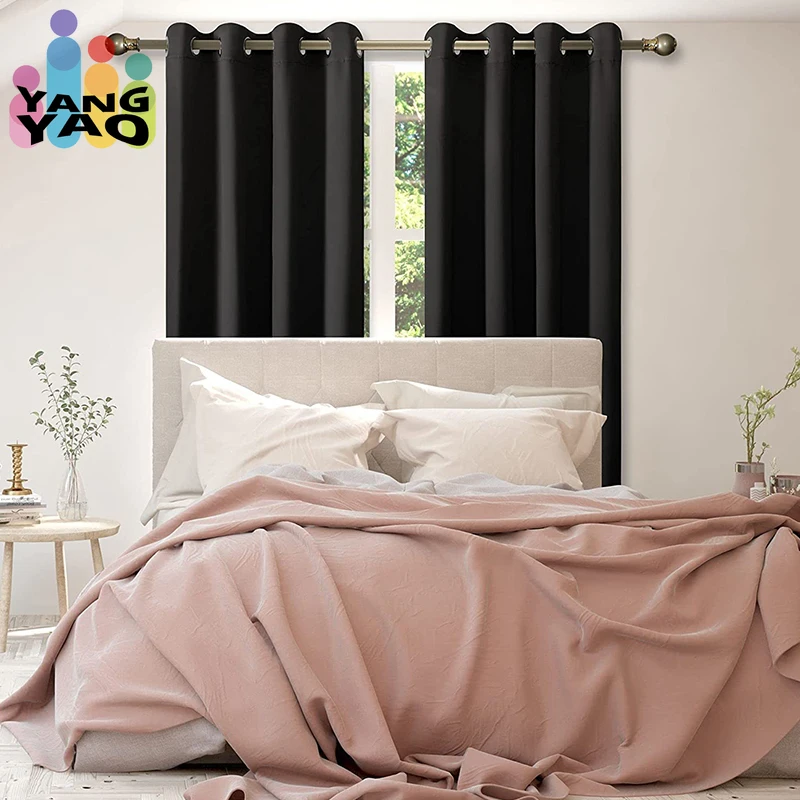 

Thermal Insulated 100%Blackout Curtains for Bedroom with Liner Double Layer Room Darkening Noise Reducing Grommet Curtain TJ6963