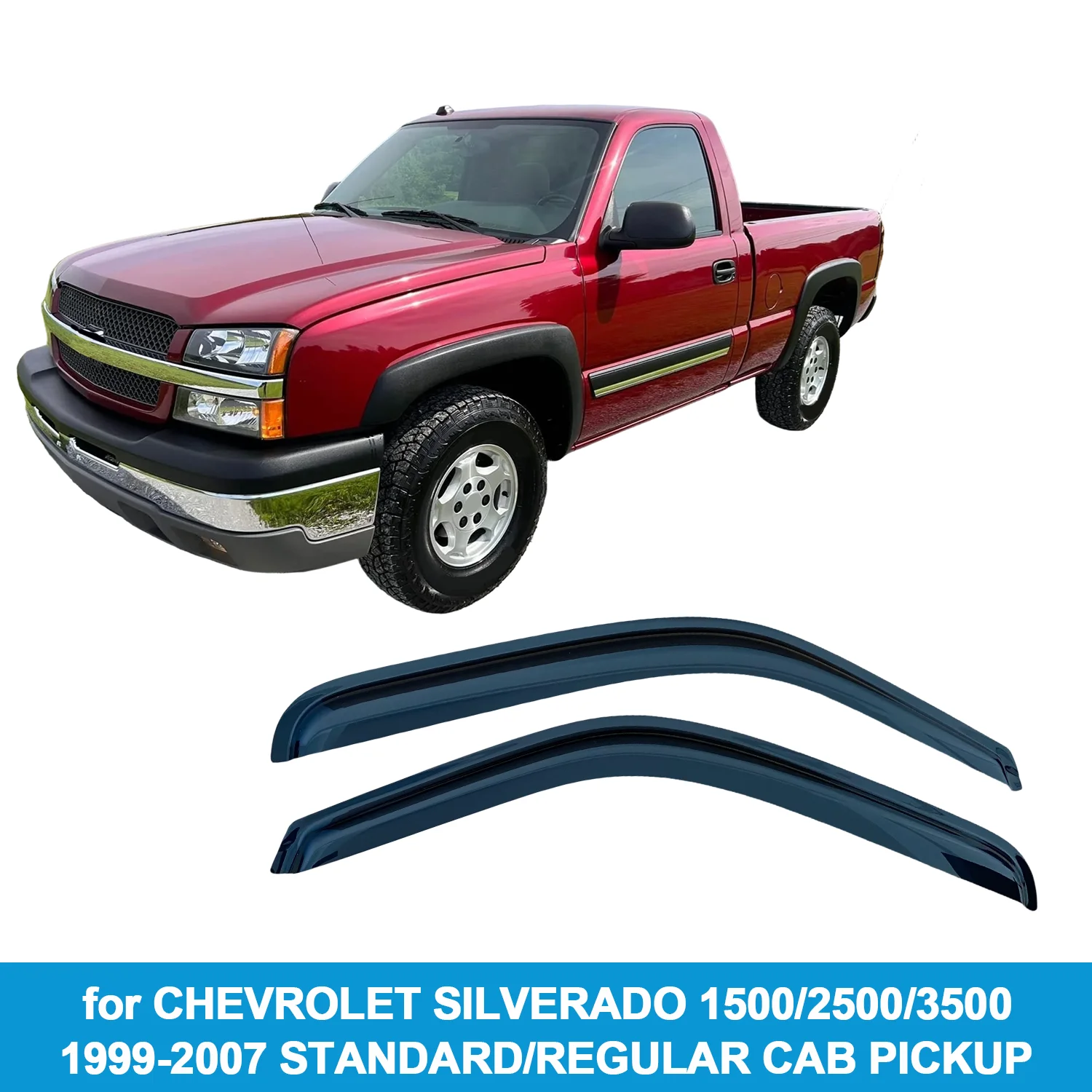 

Дефлекторы окон (ветровики) для CHEVROLET SILVERADO 1500/2500/3500 1999-2007 STANDARD/REGULAR CAB PICKUP, защита от дождя, боковые вентиляционные дефлекторы