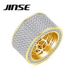 JINSE Punk Luxury 7 Rows Cubic Zirconia Rings For Men Gold Color Iced Rhinestone Pave Charm Rings Fashion Hip Hop Jewelry Gifts