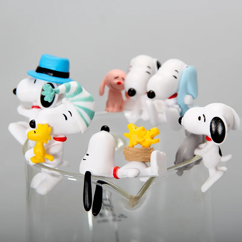 6pcs Snoopy Cup Figure Hanging Pendant Anime Doll Model Glass Mug Pendant Decoration Children Collect Toys Ornaments Xmas Gifts