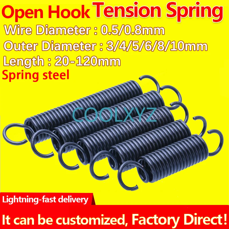 

Open Hook Tension Spring Pullback Spring Coil Extension Spring Draught Spring Wire Diameter 0.5mm 0.8mmOuter Diameter 3-10mm