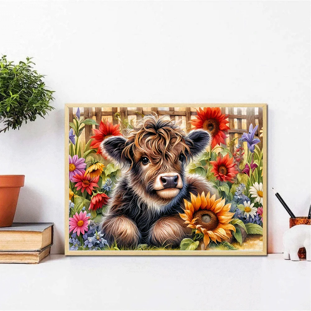 1000ピース 大型 牛とひまわりの農場パズル - 挑戦的な大人向け塗り絵ゲーム 家族の絆、素朴な壁、またはTに最適