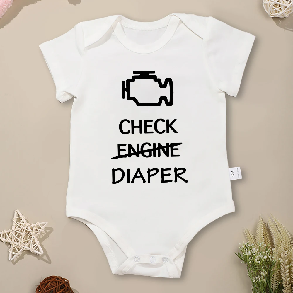 CHECK DIAPER Funny Cute Baby Boy Clothes Creative Stylish Summer Infant Onesie High Quality 100% Cotton Newborn Bodysuit Cheap