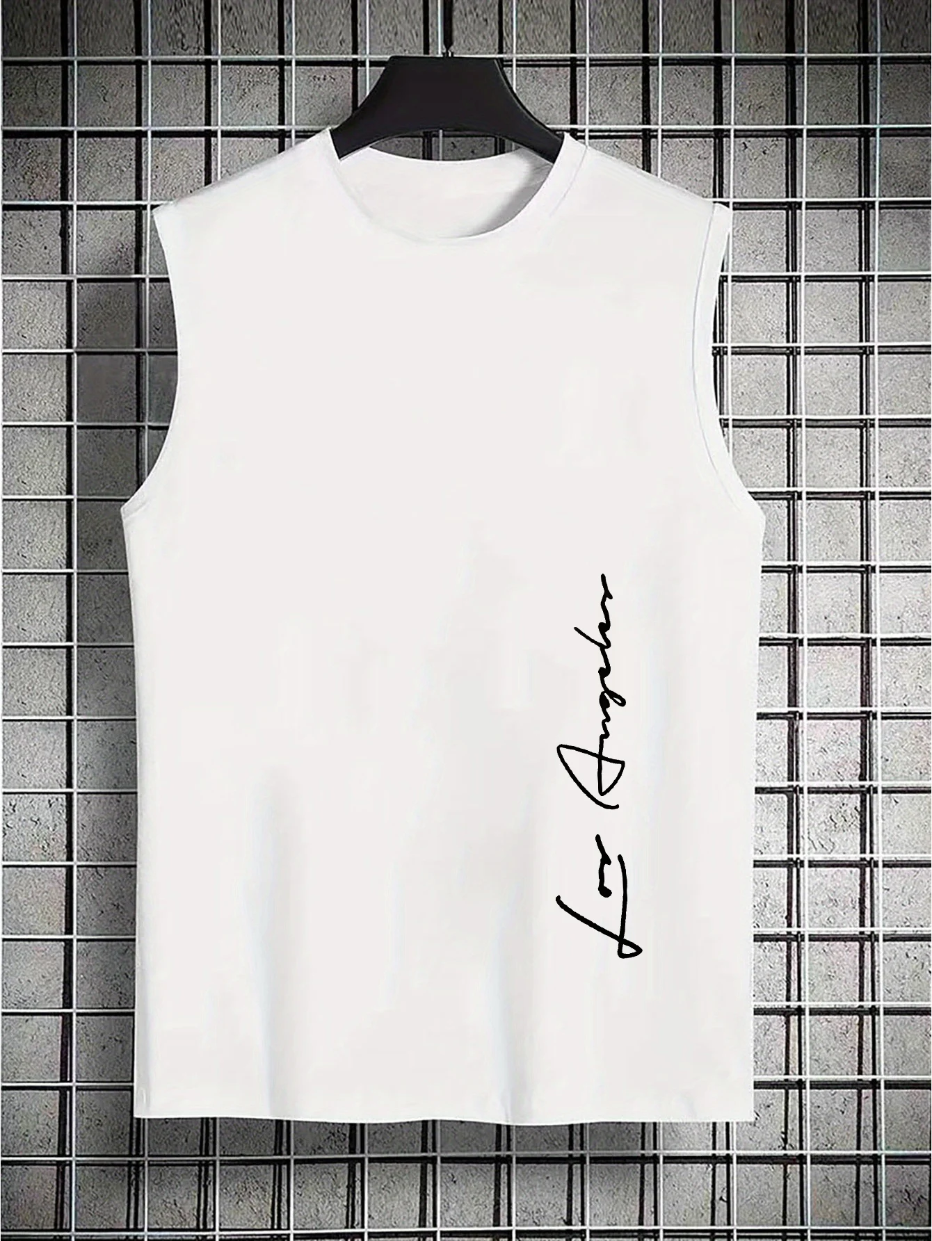 Men's Summer Leisure Sports Fitness Loose Los Angeles Letter Printed Comfortable Breathable Round Neck Sleeveless Tank Top
