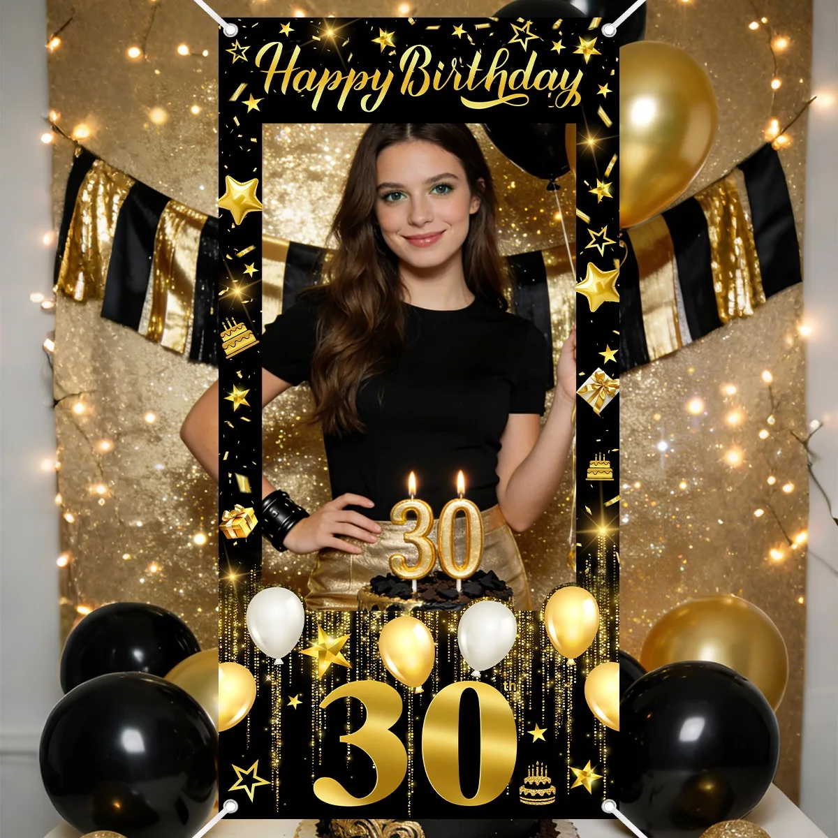30., 40., 50., 60. Geburtstag Fotorahmen Foto-Requisiten Schwarz Gold Erwachsene 30 40 50 60 Jahre Alt Geburtstagsparty Dekoration – Detail 9