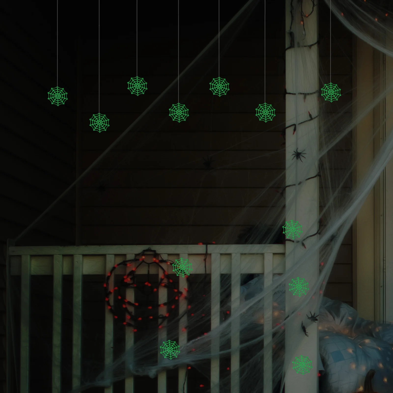 150Pcs Jaring Laba-laba Plastik Halloween Dekorasi Gantung Perlengkapan Pesta Dekorasi Rumah Hantu Jaring Laba-laba Plastik