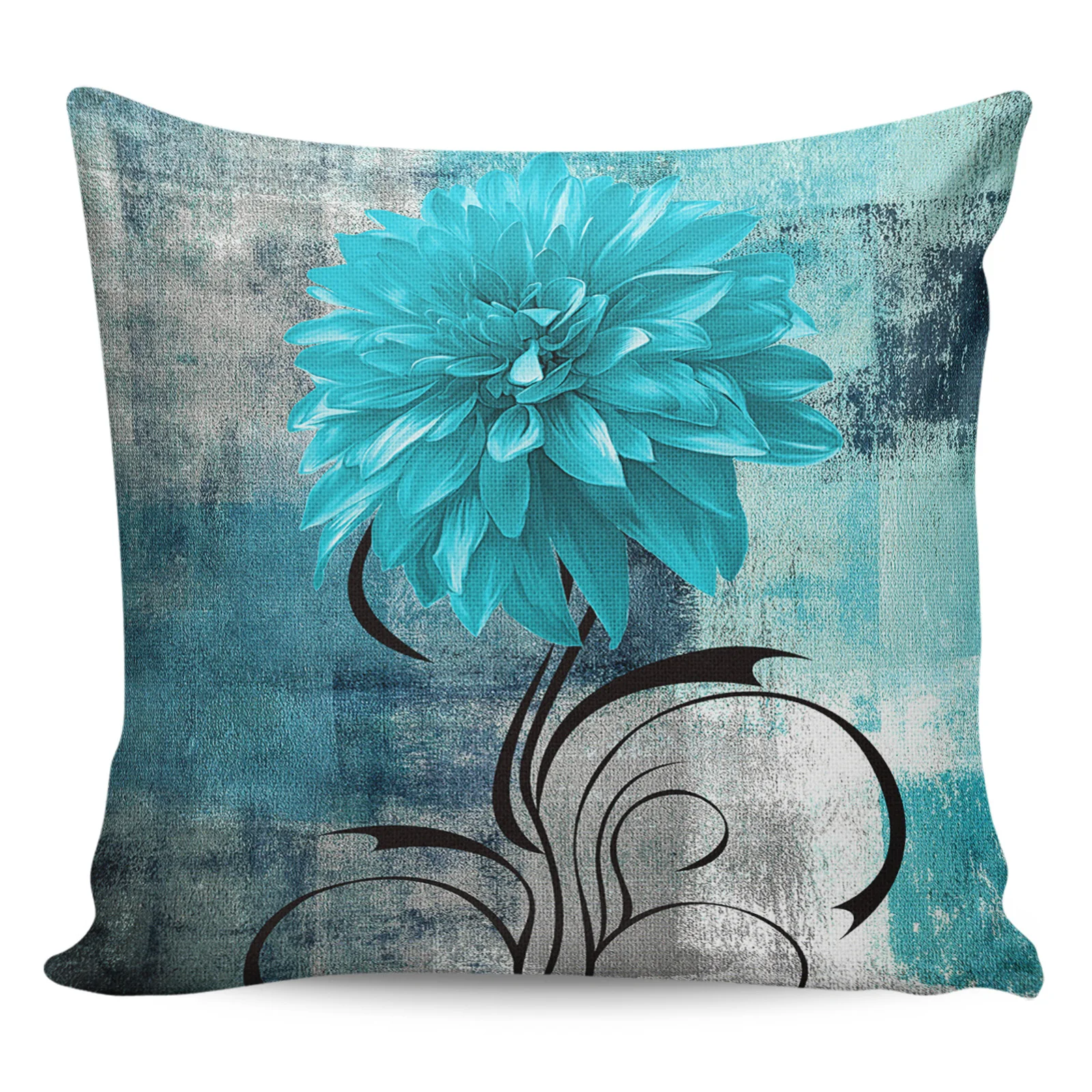 2/4PCS Waterproof Pillow Cover Dahlia Oil Painting Abstract Texture Plant Flower Aqua Pillowcase Home Decor Sofa Cushion Cover