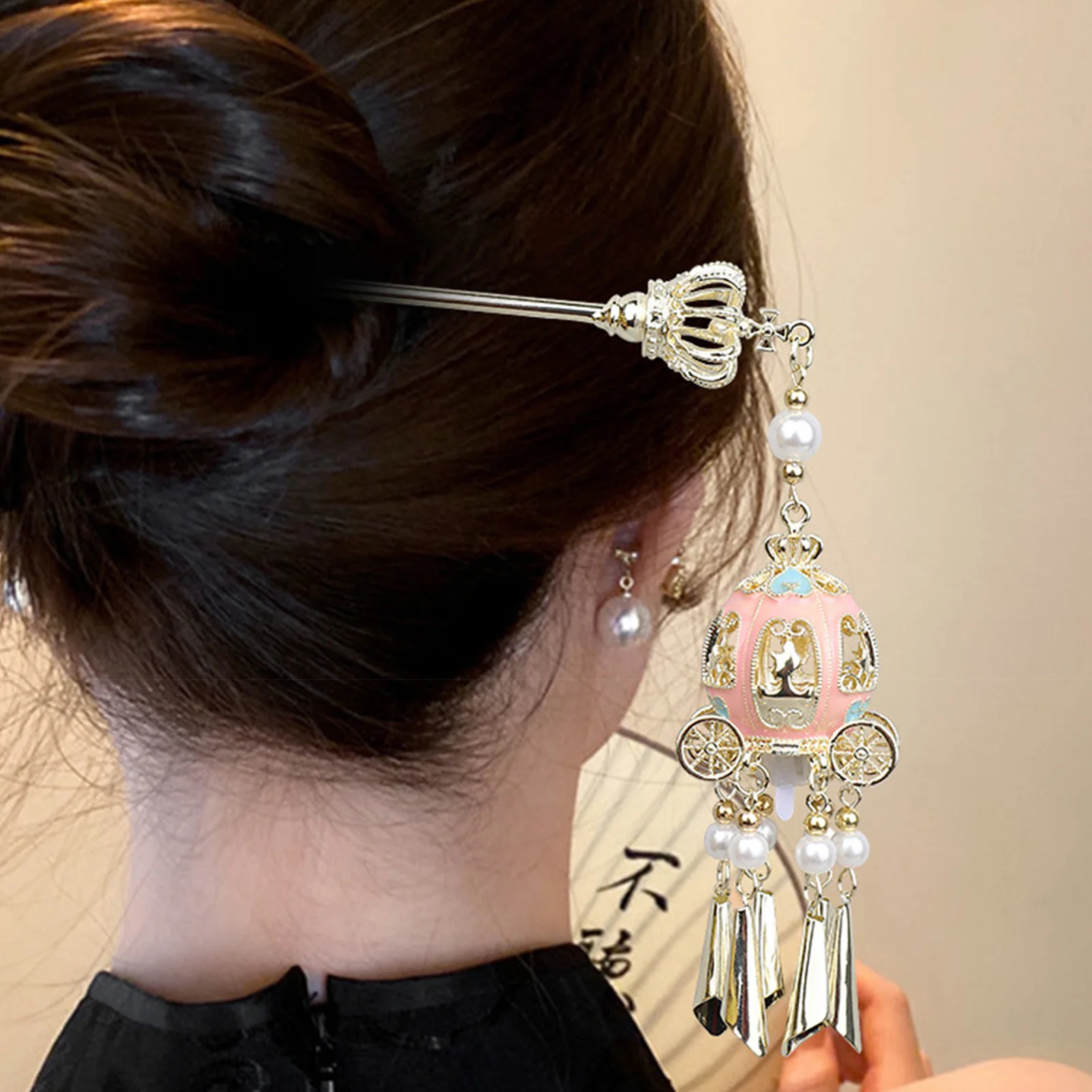 Fermagli per capelli lanterna cinese Bastoncini per capelli Accessori per capelli leggeri a LED per donne Bambini Bacchette per capelli retrò Copricapo con nappe