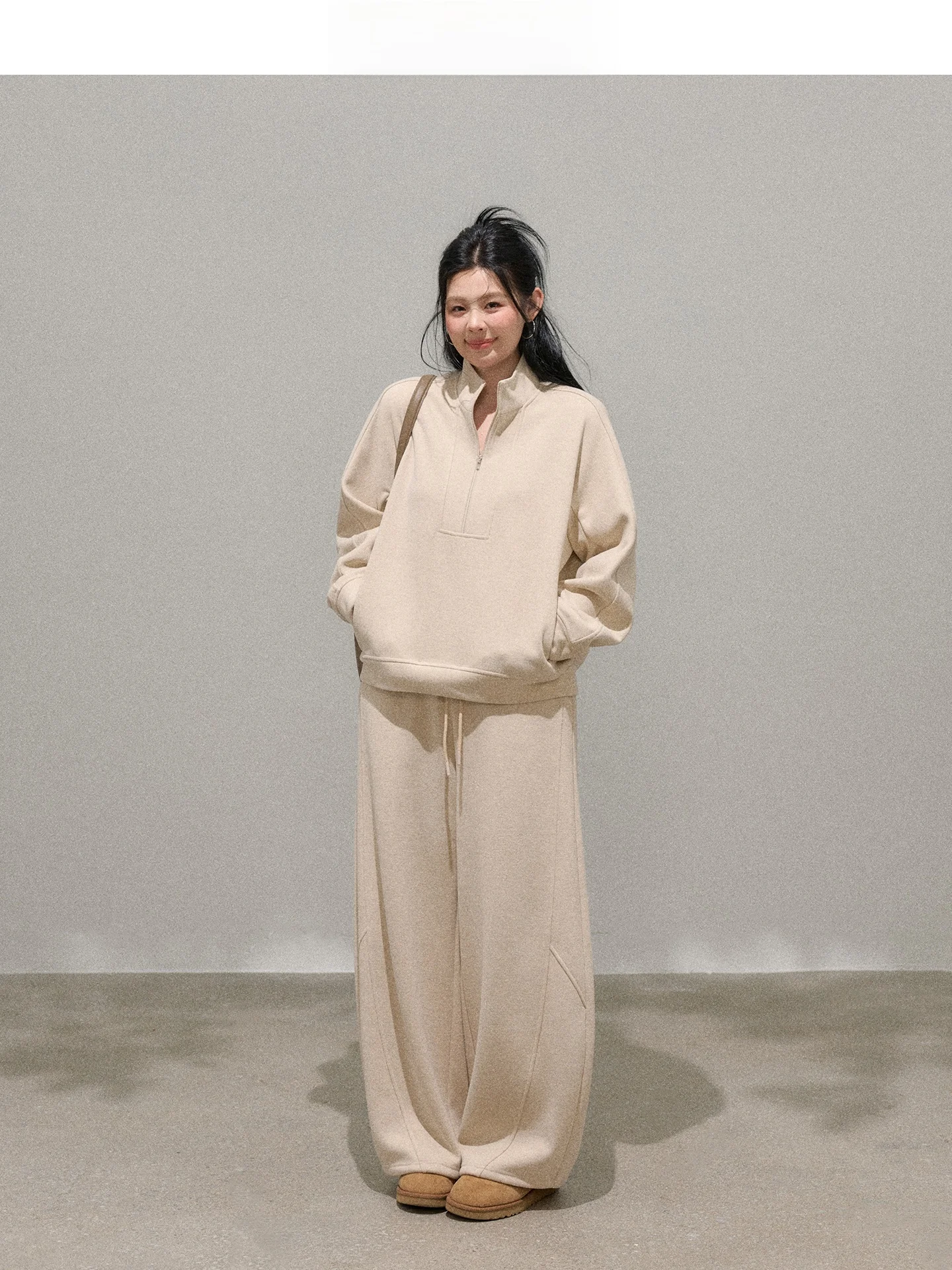 

Faionable plus Size Fce Lined Stand Collar Sportswear Set for Women Warm Cozy Autumn Winter Outfit Two Piece Suit